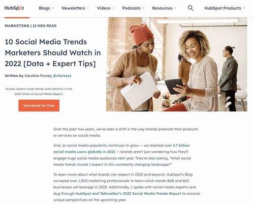 blog ideas, HubSpot post on top social media trends