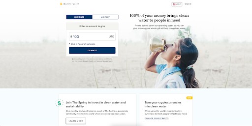 charity: water homepage web design
