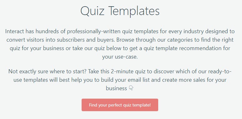 quiz to help select the perfect quiz template by email capture software Interact