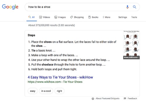 featured snippet example answering the query how to tie a shoe
