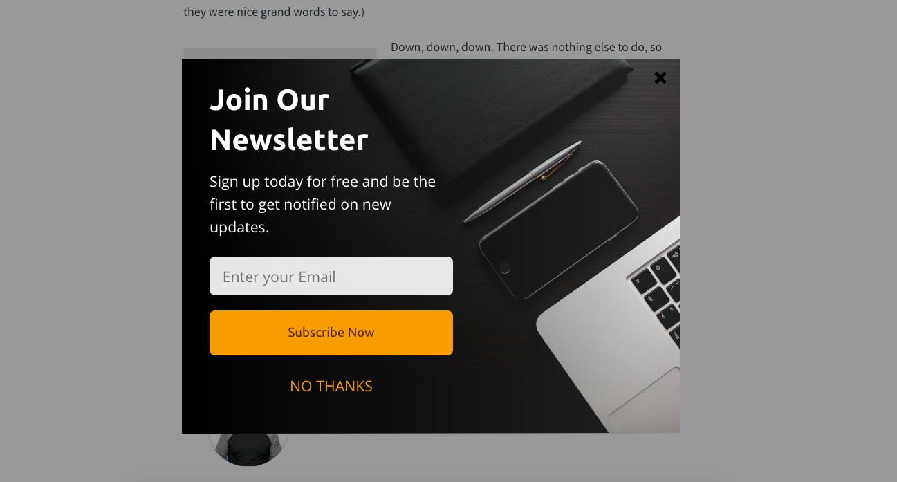 A Newsletter popup created using Sumo List Builder
