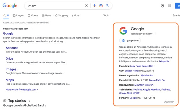 most important serp features: knowledge panels