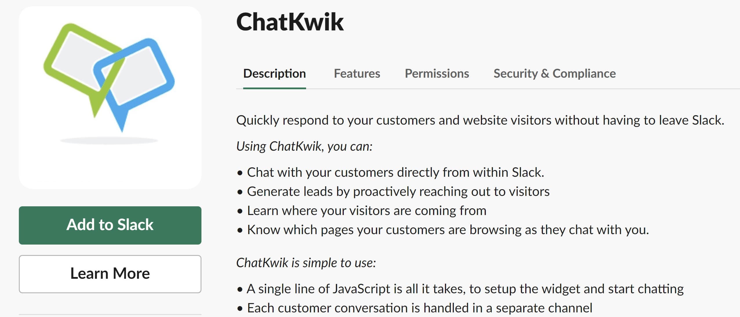 Screenshot of ChatKwik, a bot for Slack