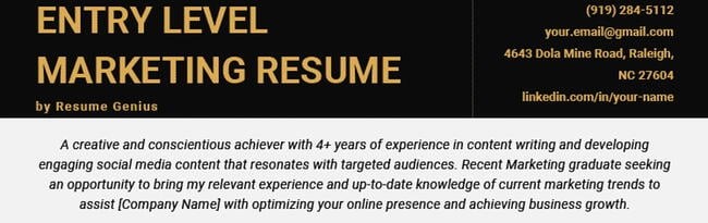 Entry level marketing objective - Resume Genius