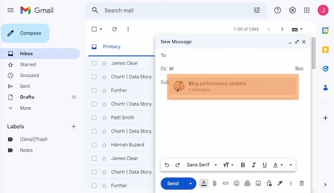 How to create a group email in Gmail example: Select group name