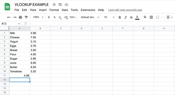 How to use vlookup in Google Sheets, step 10: press enter