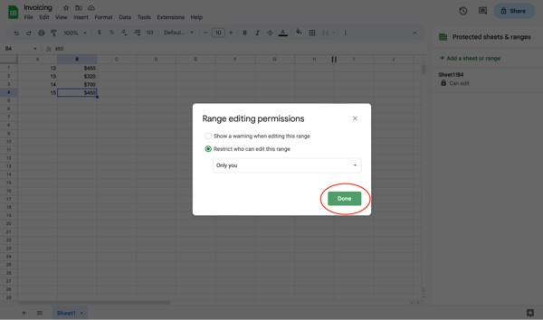 ow to lock cells in google sheets, step 7: select “done.”