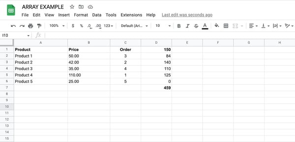 how to use array formula in google sheets, step 4 results