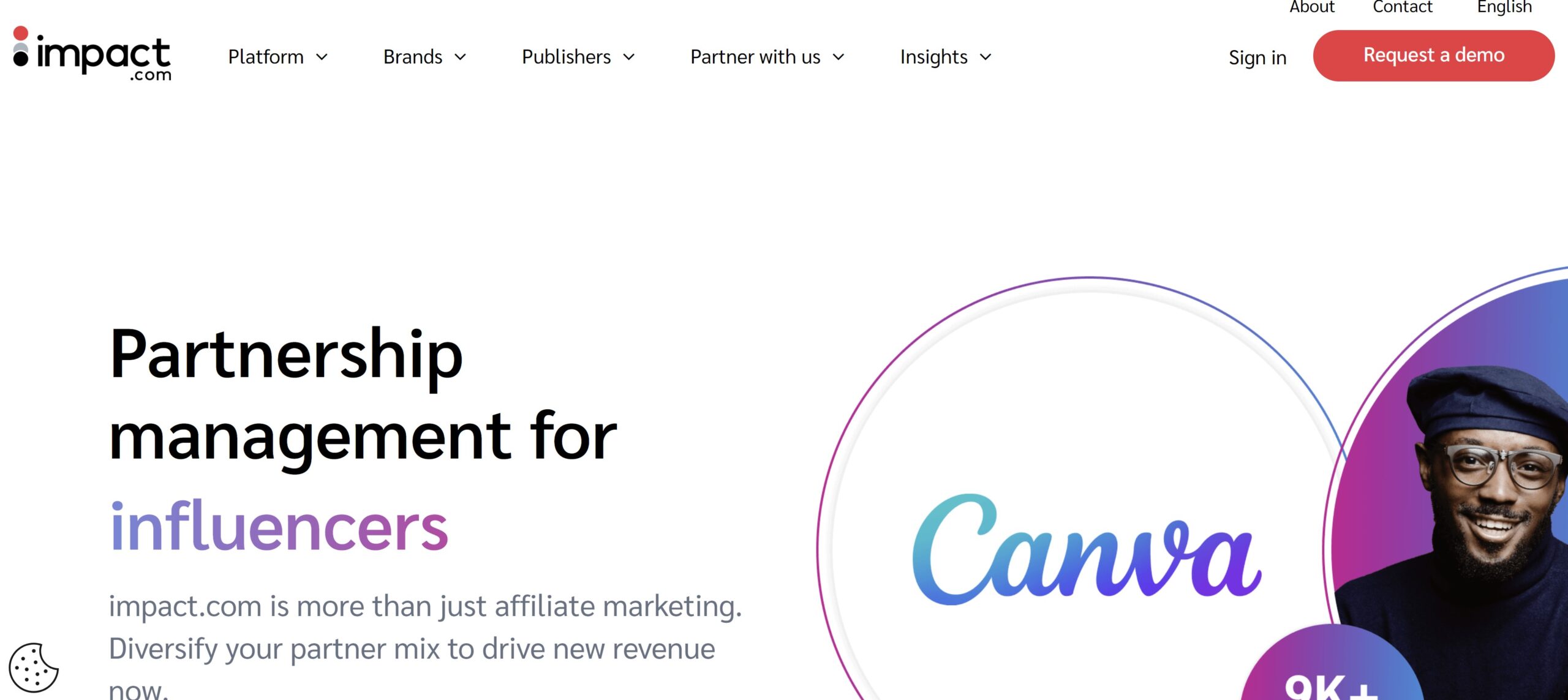 Screenshot of Impact.com; influencer marketing channels 