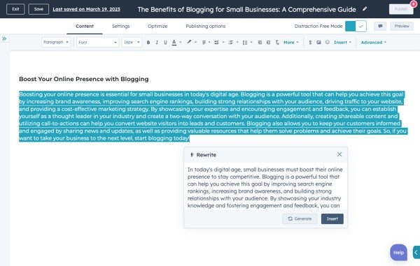 ai marketing, person using hubspot content assistant to improve writing