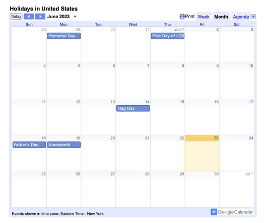 example of google calendar embedded into a blog post