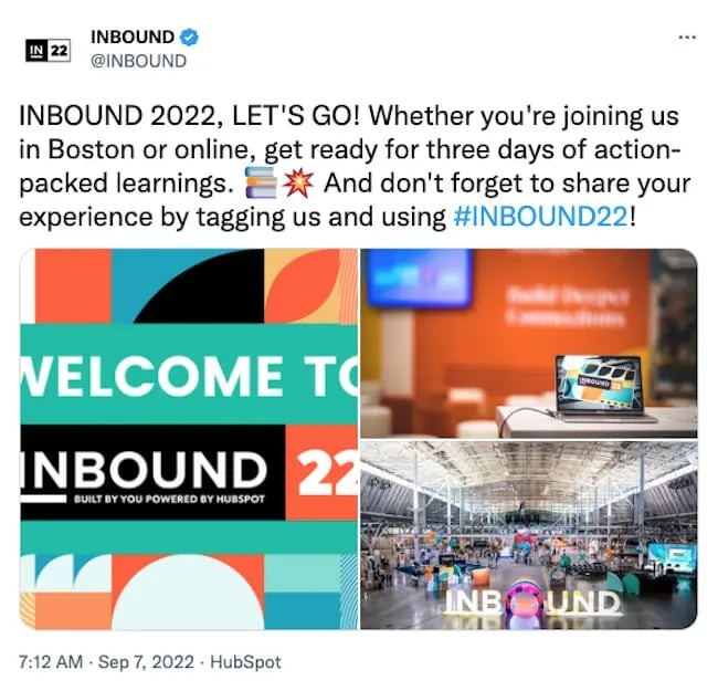 social media content calendar: image show a tweet for inbound 2022 from HubSpot's twitter 