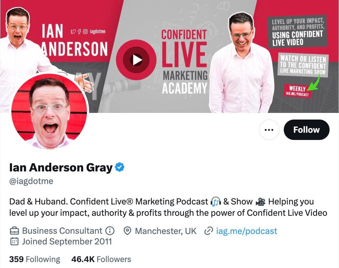 Short professional bio example from Ian Anderson Gray