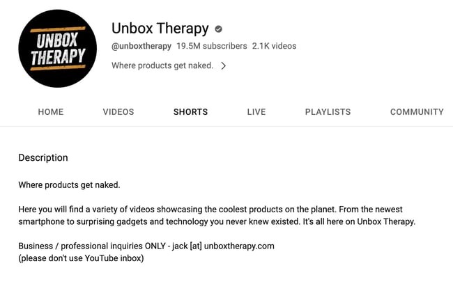 youtube channel description example: unbox therapy