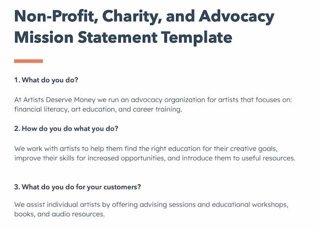 Create a mission statement example: HubSpot Nonprofit Mission Statement Template