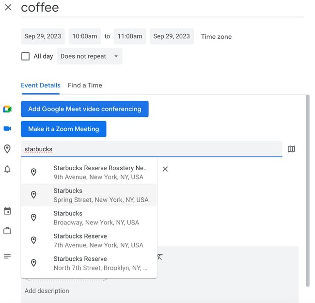 how to use google calendar: Meeting location