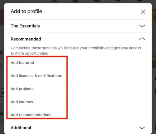 Adding sections to highlight accomplishments on LinkedIn can encourage others to endorse you on LinkedIn.