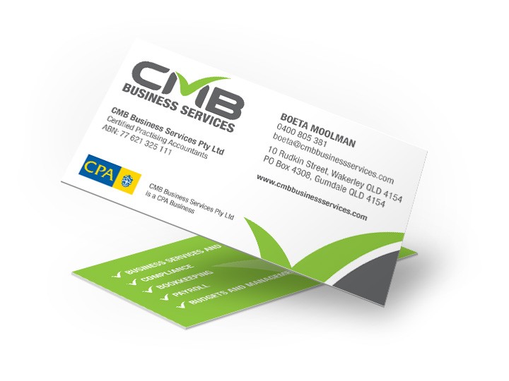 A business card example with an accreditation.