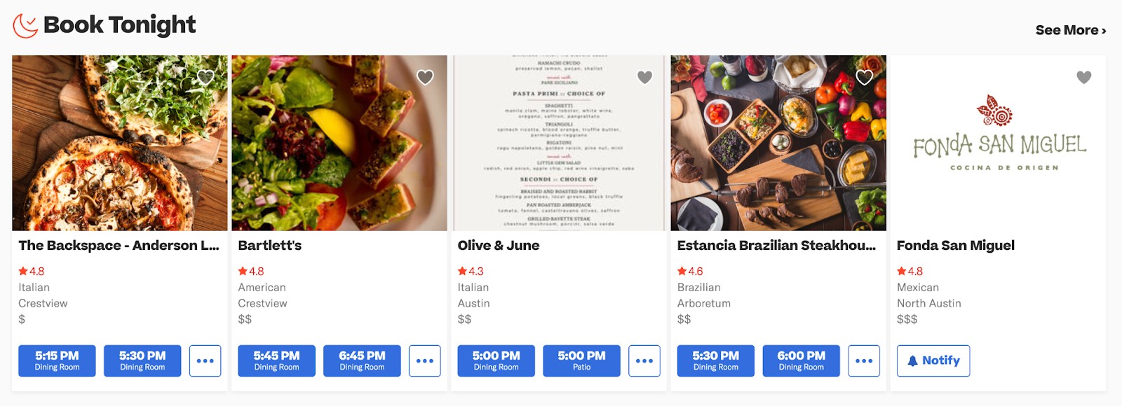 Restaurant marketing ideas: Reservation platform Resy displays restaurant availability for quick and convenient booking.
