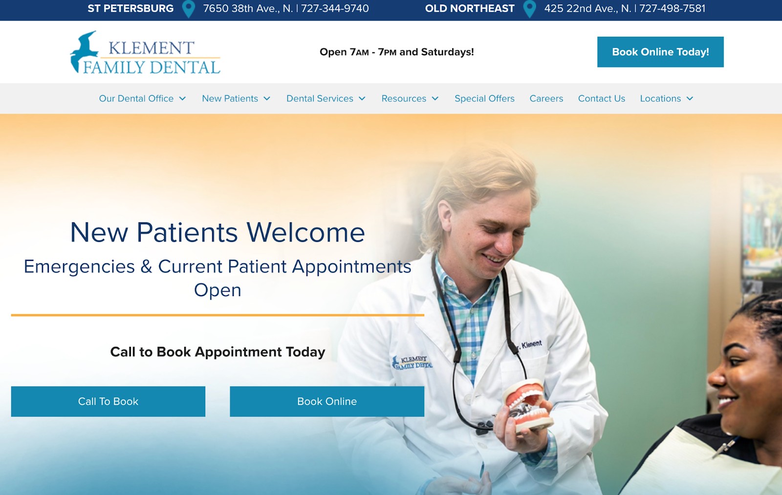 Klement Family Dental current homepage