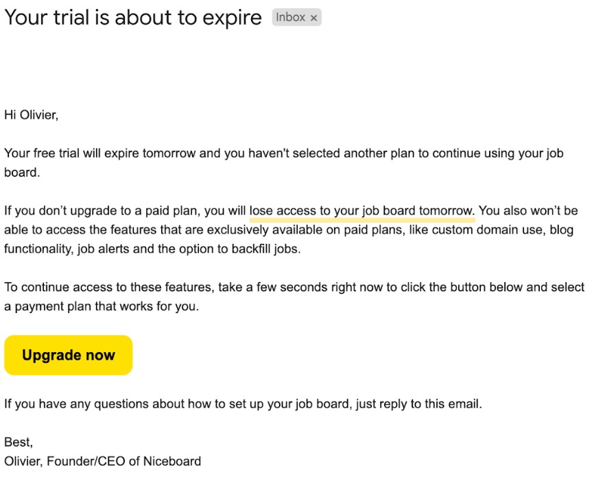 order cancellation email example from Niceboard