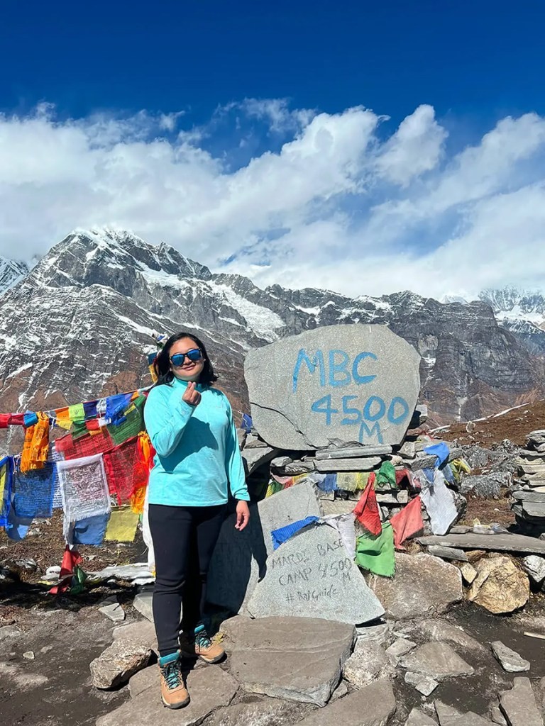 Sunita at basecamp Trekking Nepal in November 2023