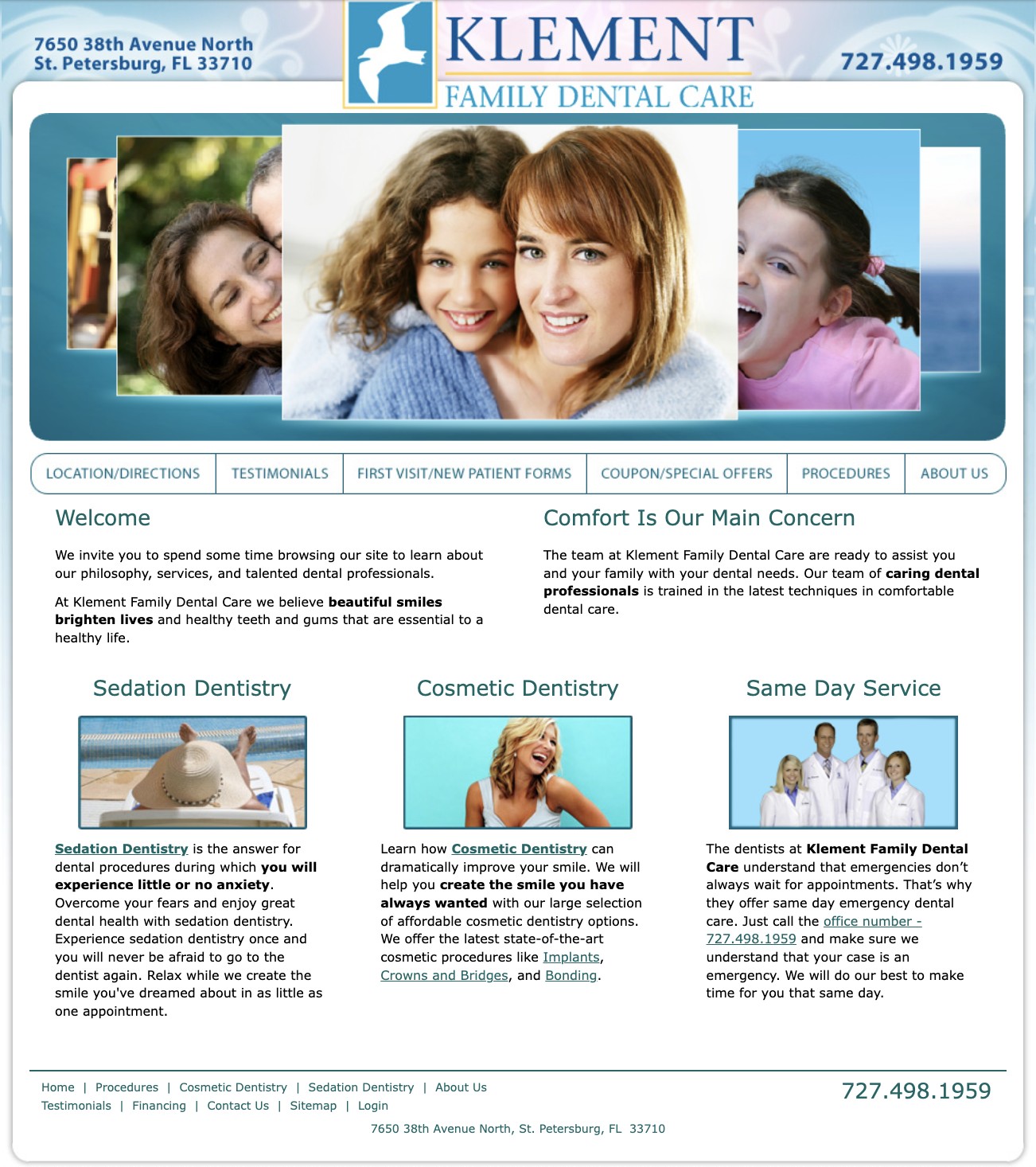 Klement Family Dental former homepage