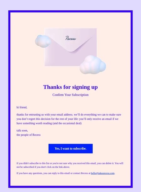 email opt-in wording example from recess