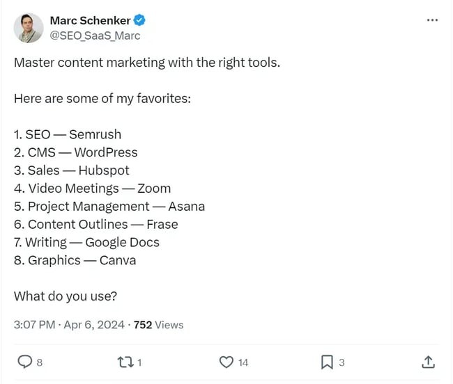 Marketing buzzwords in X post by Marc Schenker