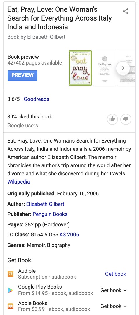 image of in-serp results when searching for book title