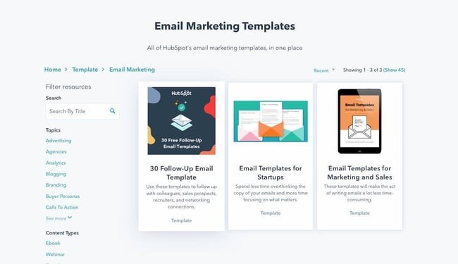 Screenshot of HubSpot email copy templates