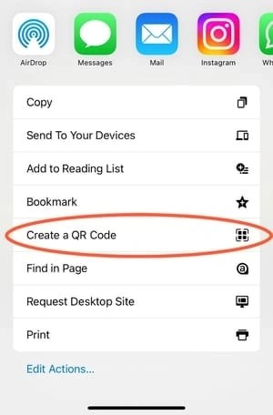 how to create a qr code in ios: create qr code menu