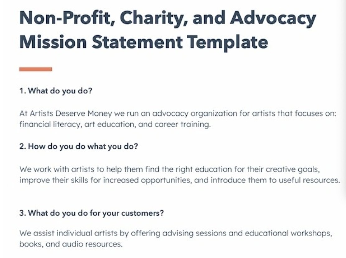 Create a mission statement example: HubSpot Nonprofit Mission Statement Template