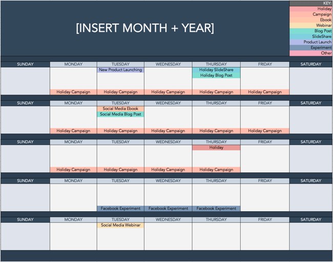 content marketing template: social media content calendar