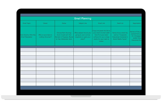 Email Marketing Planning Template for Content Marketing from HubSpot