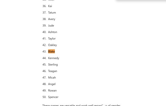 ChatGPT generates 50 gender-neutral names, Blake being one of them. 